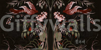 Elegant bird mural for a powder room wall, subtle pattern and soft color