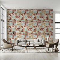 Rustic botanical wallpaper with warm neutral palette