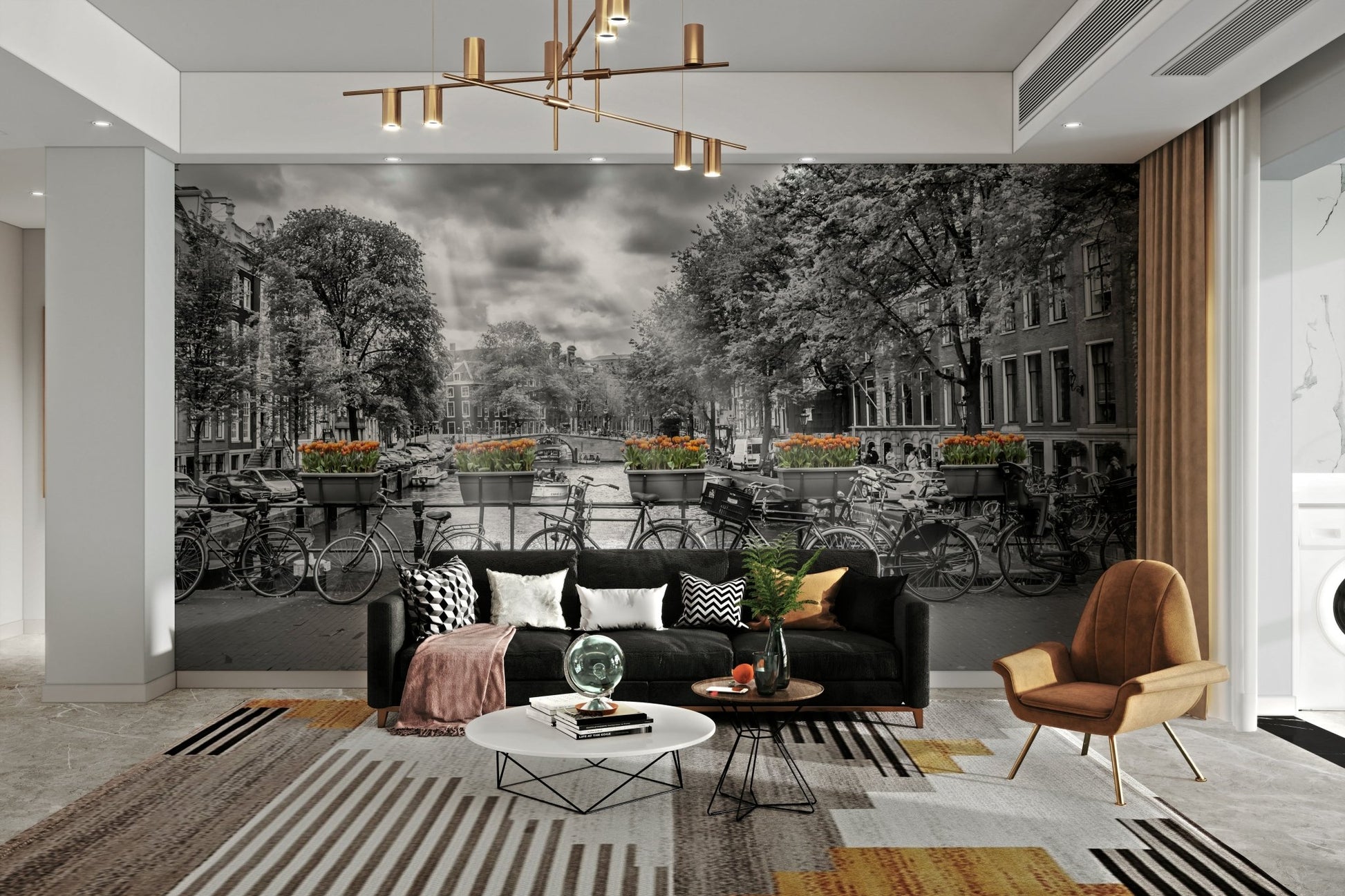 Quieter canal scene mural wallpaper in muted twilight tones

