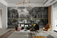 Quieter canal scene mural wallpaper in muted twilight tones

