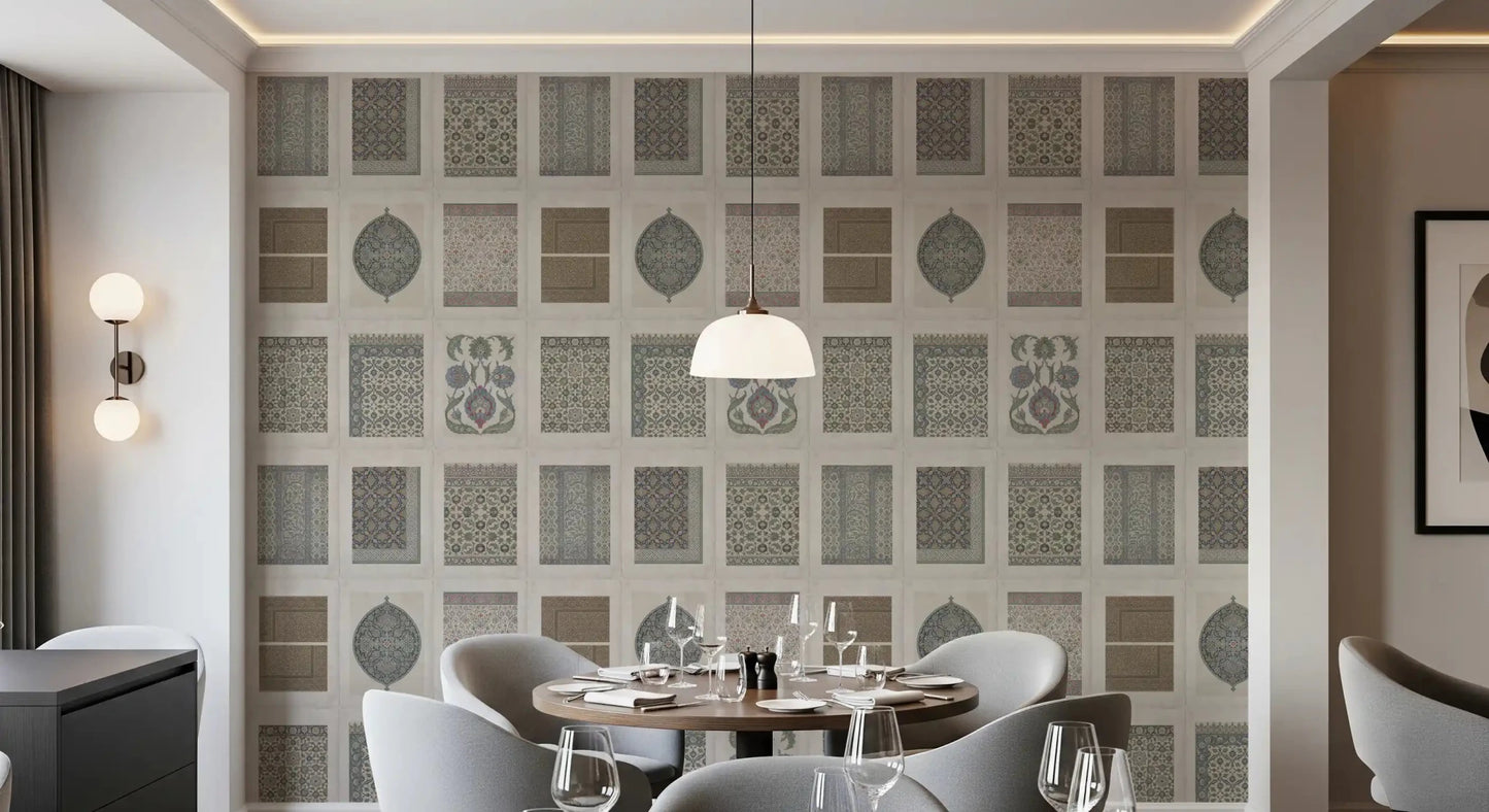 Ornamental tile pattern wall mural, Heritage Pattern Gallery for dining area.