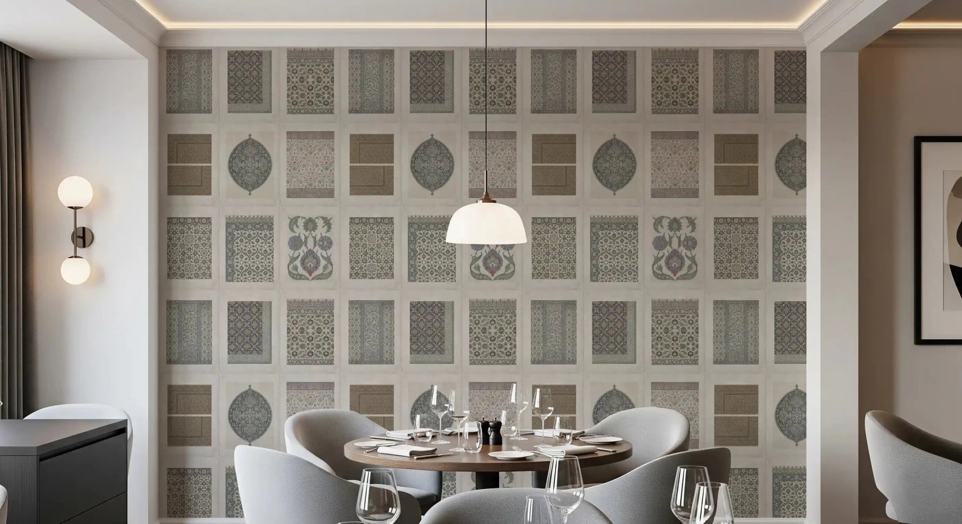 Ornamental tile pattern wall mural, Heritage Pattern Gallery for dining area.