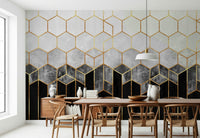 A beautiful geometric hexagon wallpaper mural with Art Deco style.