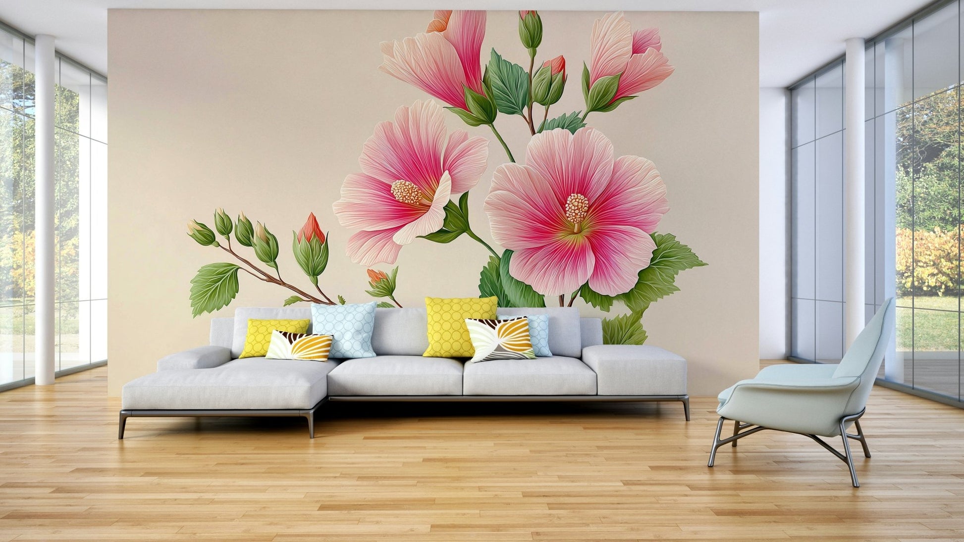 vibrant pink and red hibiscus blooms


