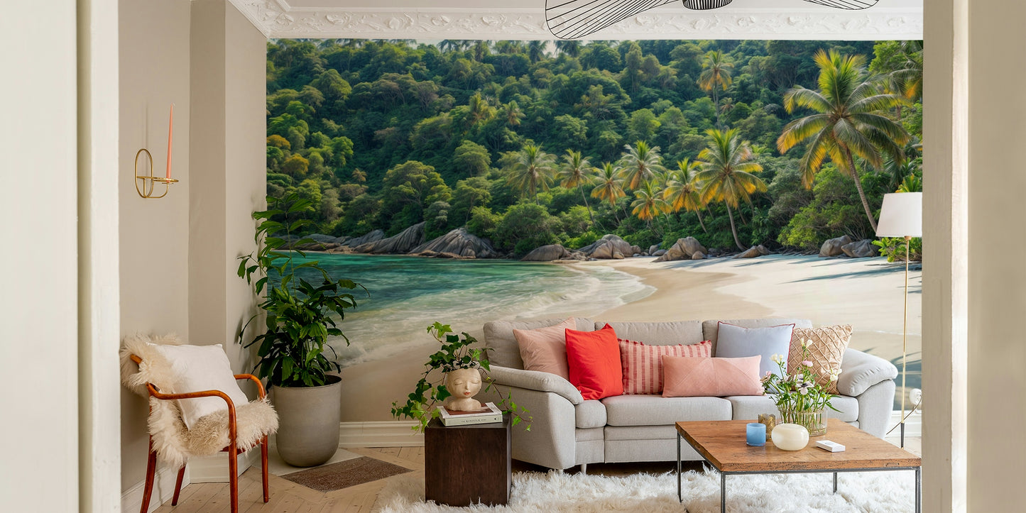 Hidden oasis wallpaper with rich green and nature details

