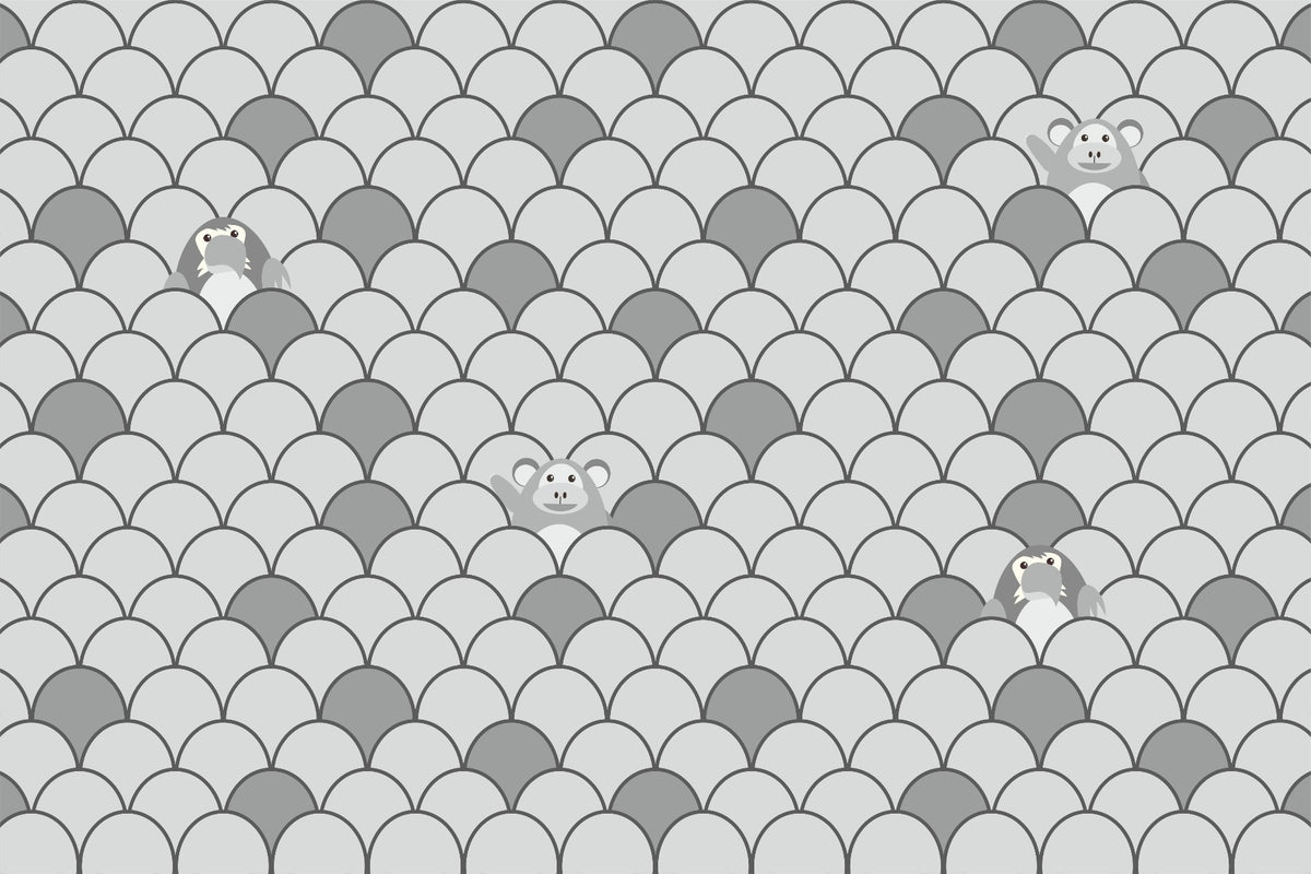 Grey Color Kids Animated Motifs Wallpaper Mural in your room — zoomed
