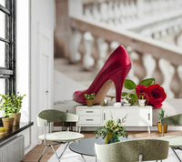 Stylish High Heels and Rose, velvet red flower image.