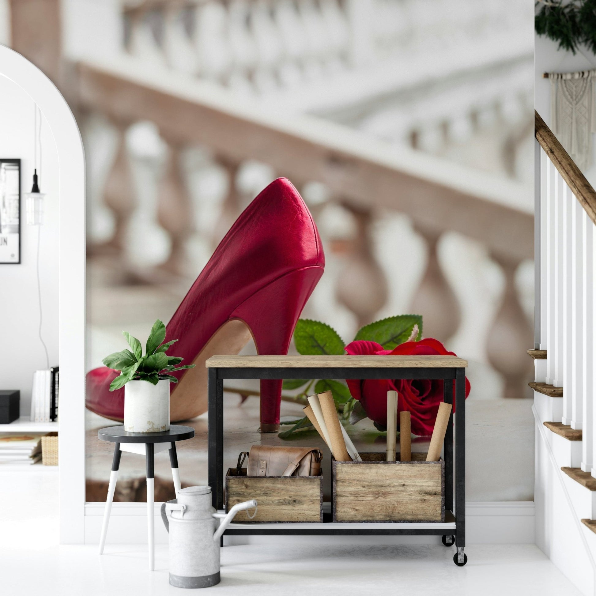Passionate High Heels and Rose décor, balustrade setting wall mural.