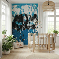 Energetic blue and black paint textures forming an abstract high tide wallpaper scene.