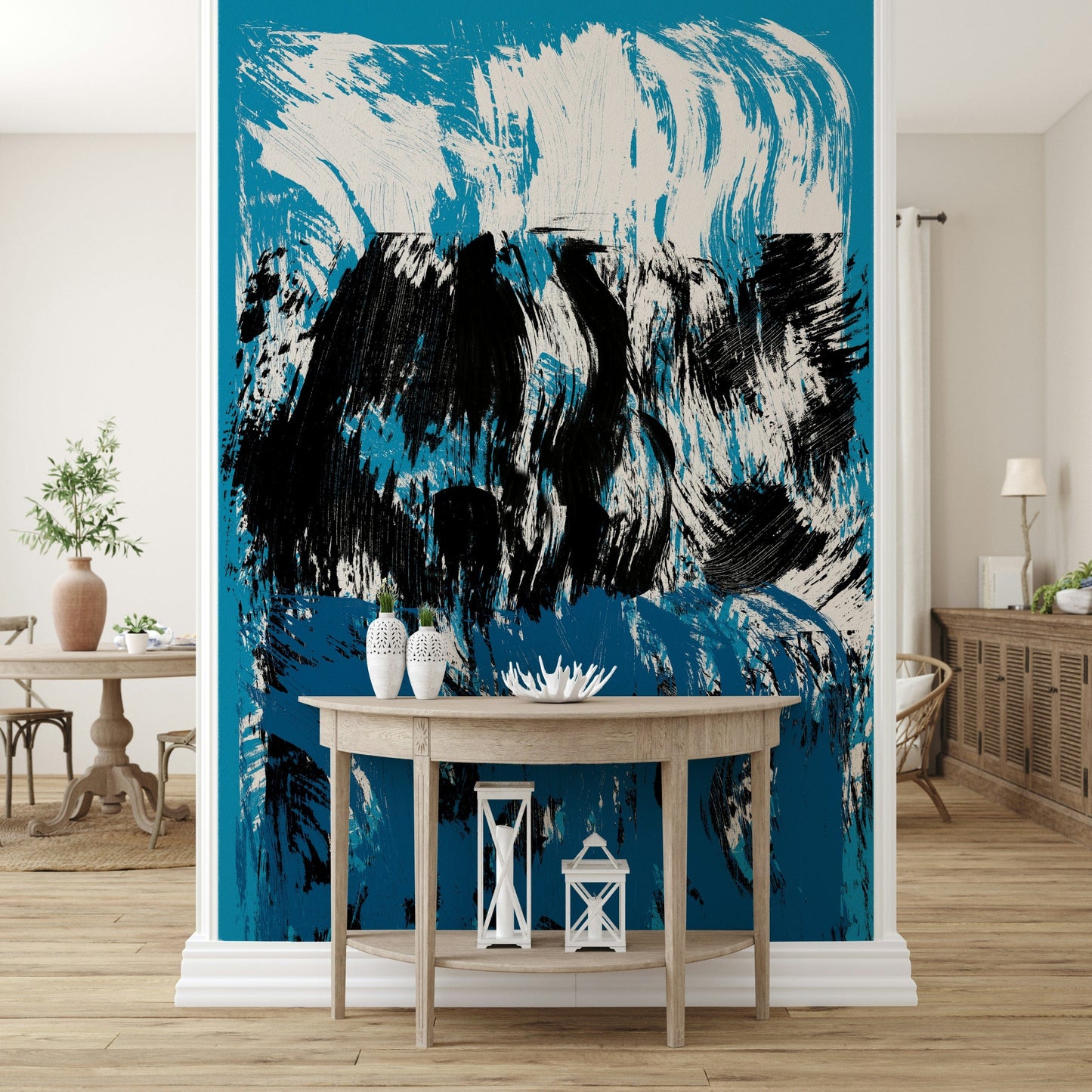 A dynamic wallpaper featuring sweeping brushstrokes that mimic turbulent ocean waters.