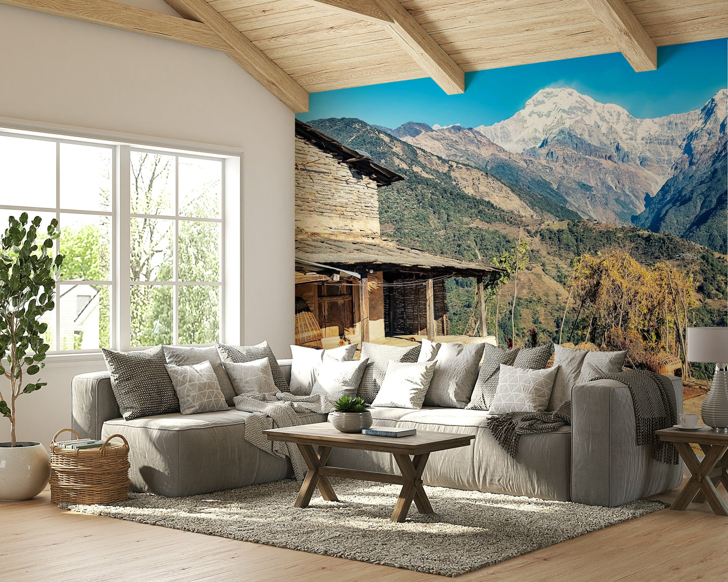 An artistic nature escape mural for home decor.

