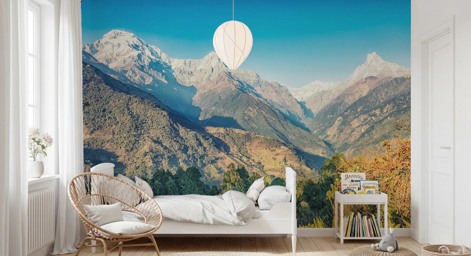 Majestic peaks wall mural defines sofa backdrop