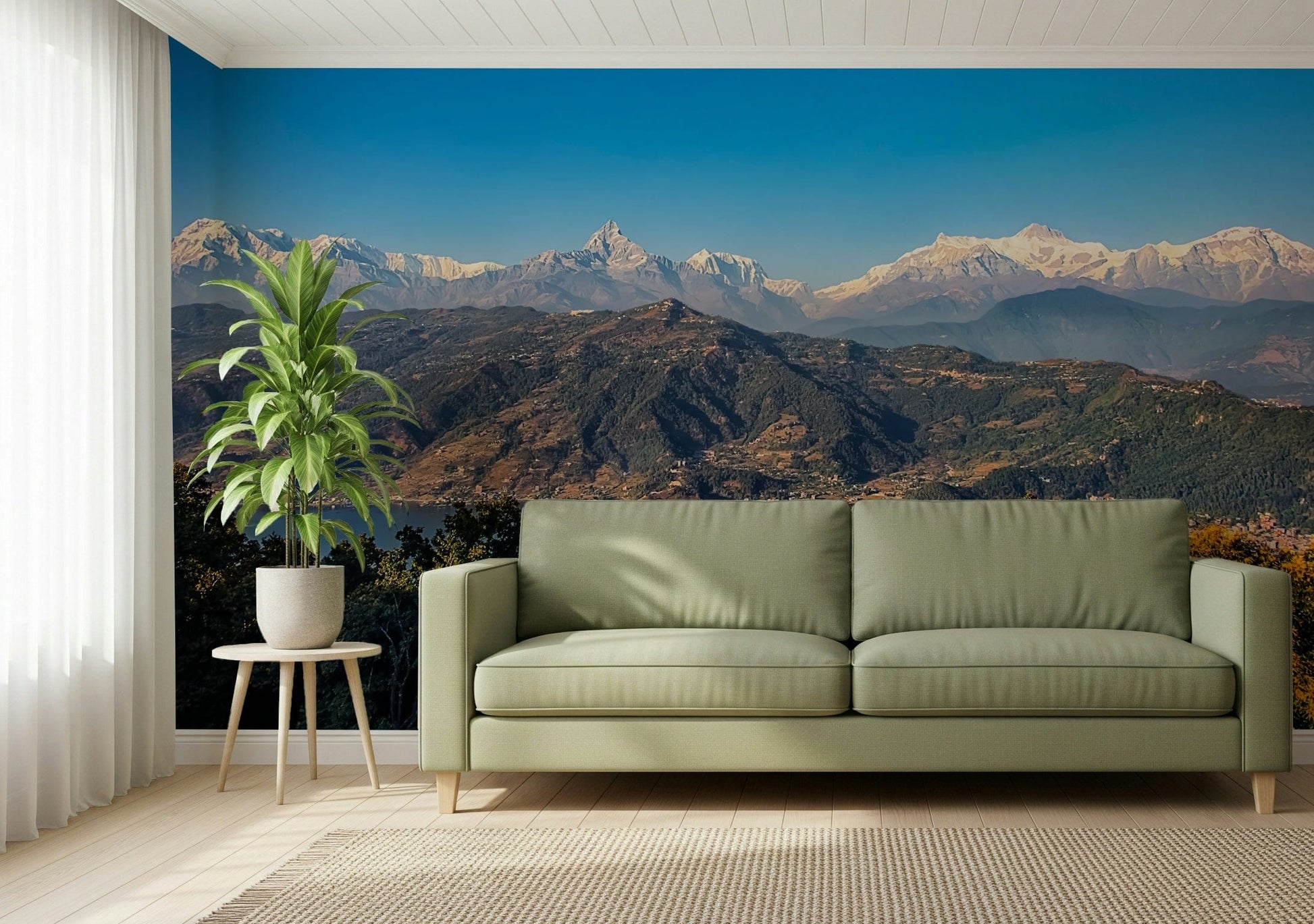 Mountain landscape Himalayan Vista, forest foreground, glorious peak centerpiece.