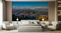 Himalayan Vista wallpaper for walls, serene mountain peaks, clear blue sky.