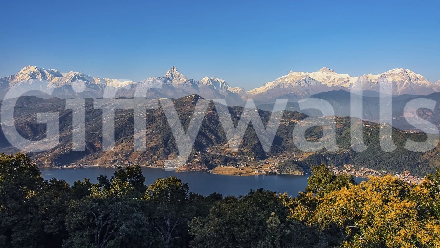 Captivating Himalayan Vista wall decor, rugged hills meeting glacial mountains.
