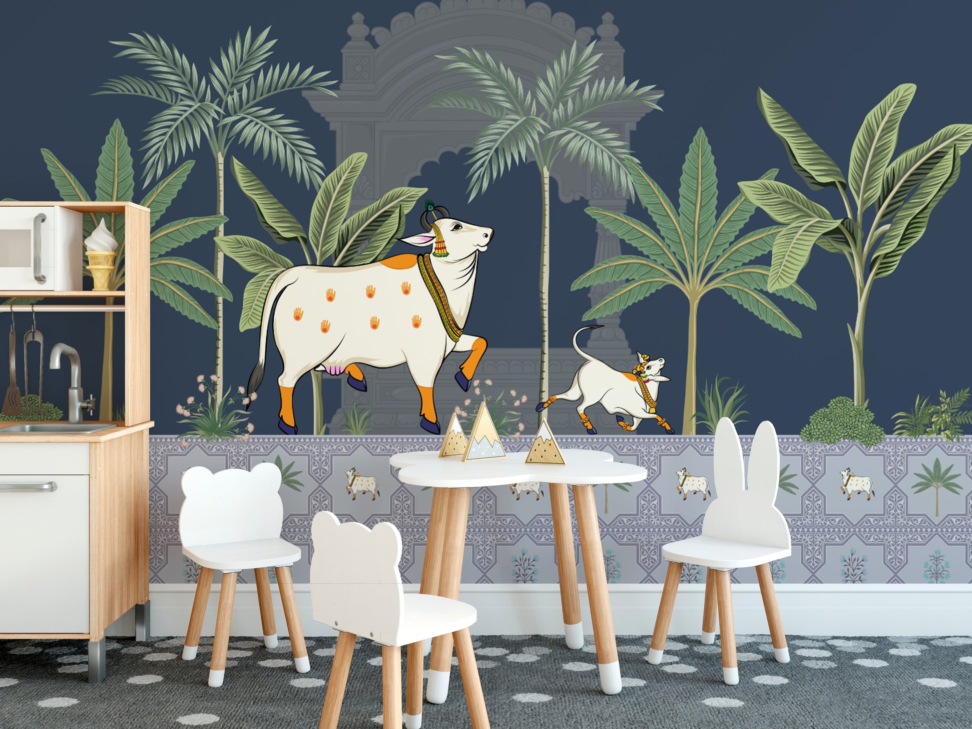 Spiritual Indian cow illustration for prayer rooms
