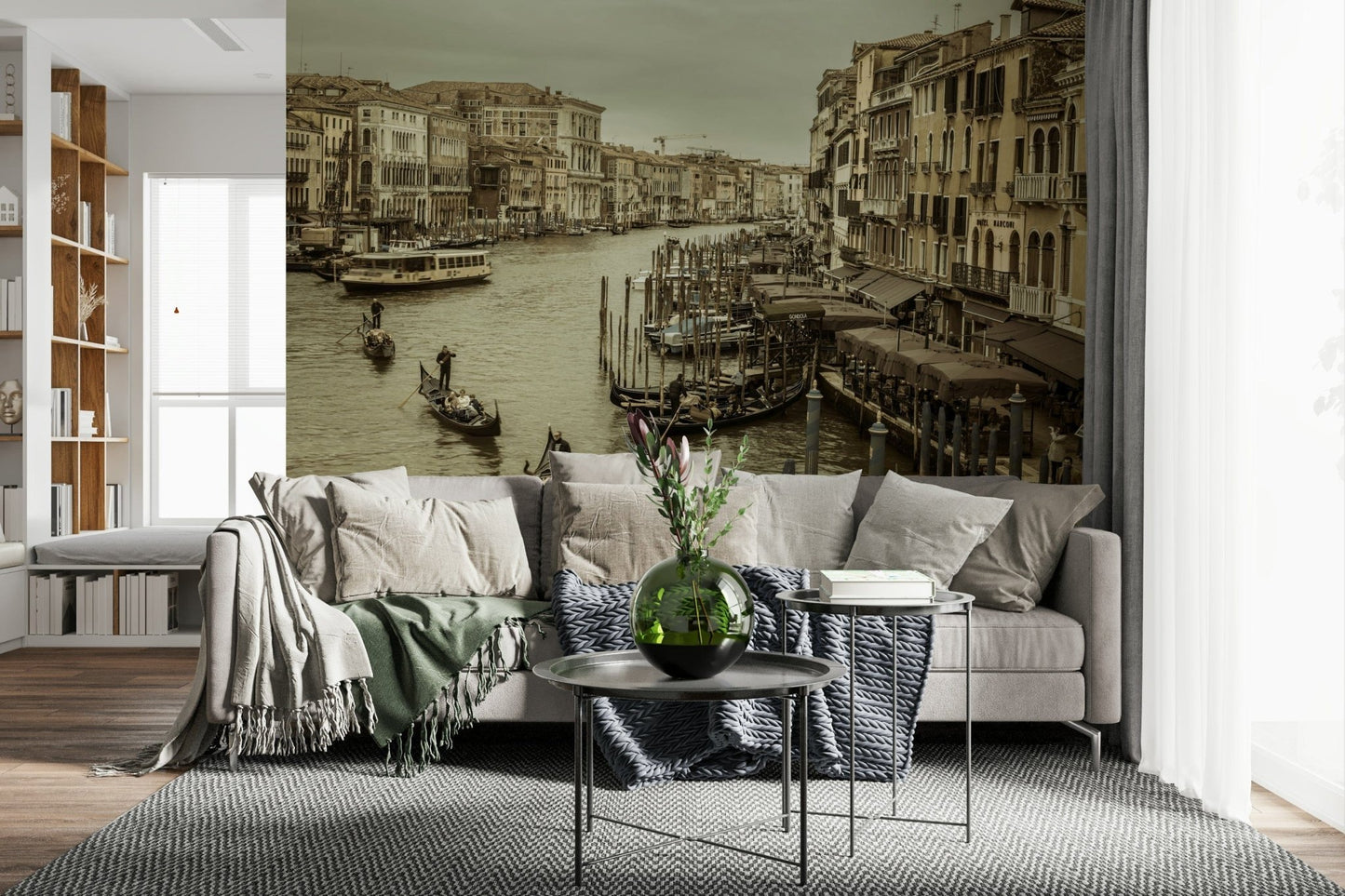 Venetian Historic Grand Canal panorama, stunning canal city backdrop.