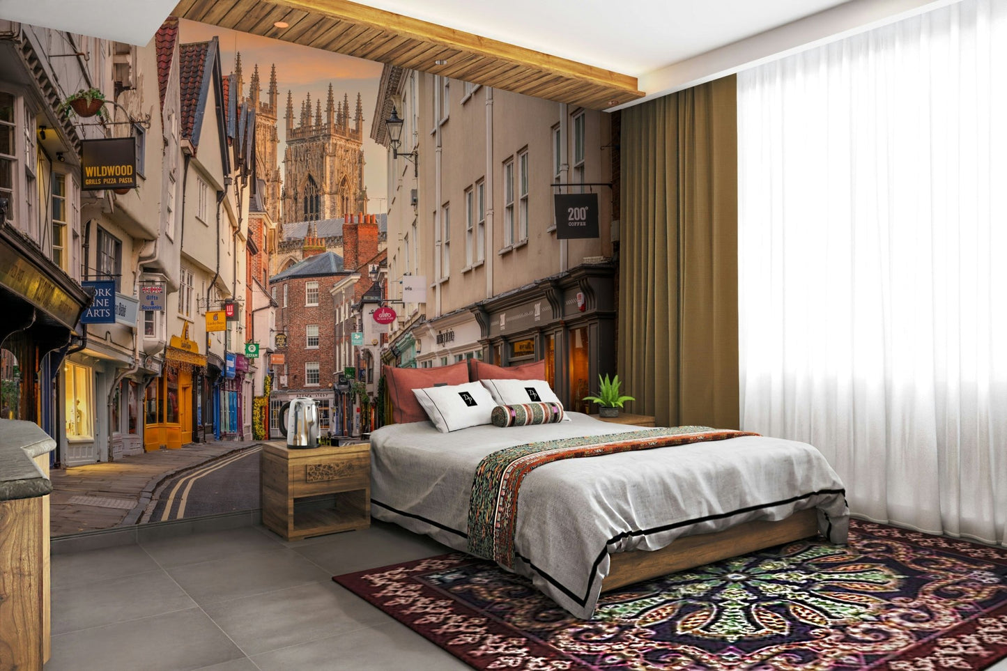 Peaceful twilight cityscape wallpaper for living rooms

