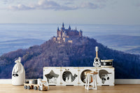 Regal castle mural with sweeping countryside view

