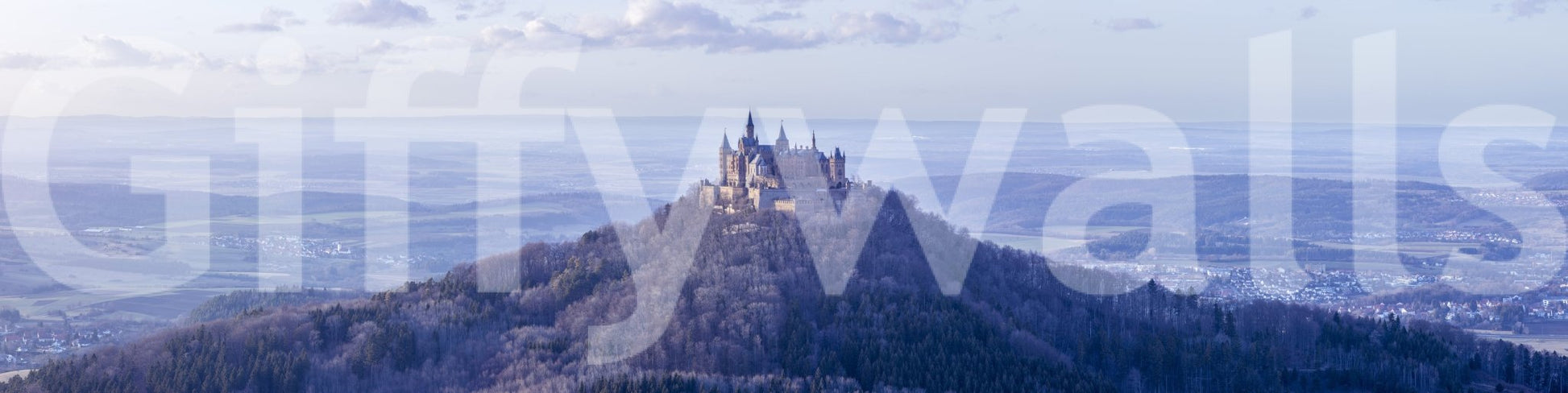 Landscape mural with Hohenzollern Castle in distance

