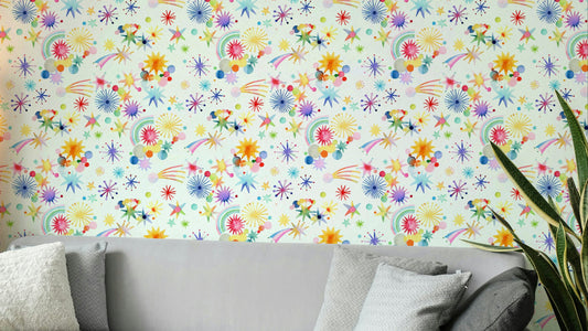 Holiday-themed kids wallpaper with star patterns


