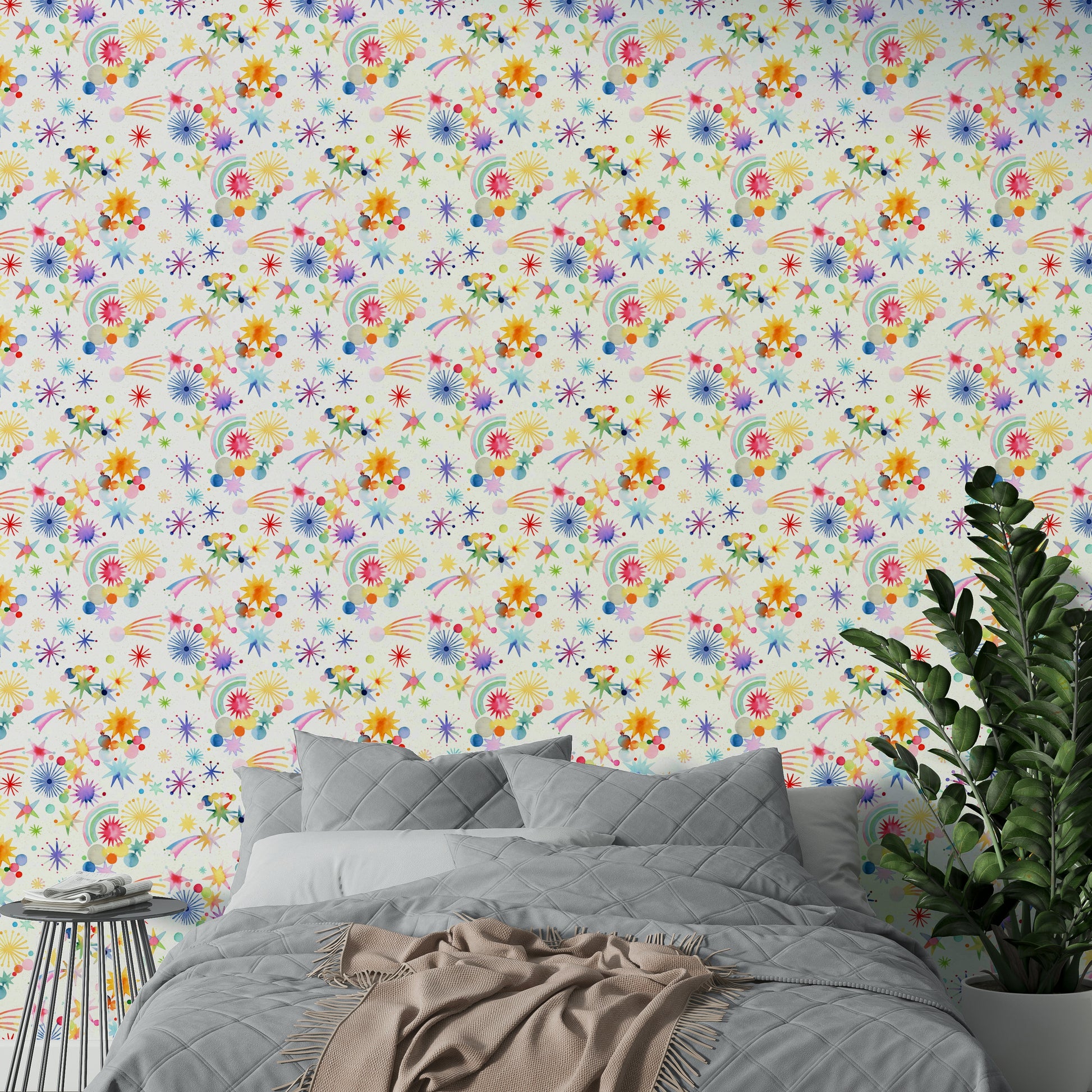 Starry night themed wallpaper for kids’ rooms

