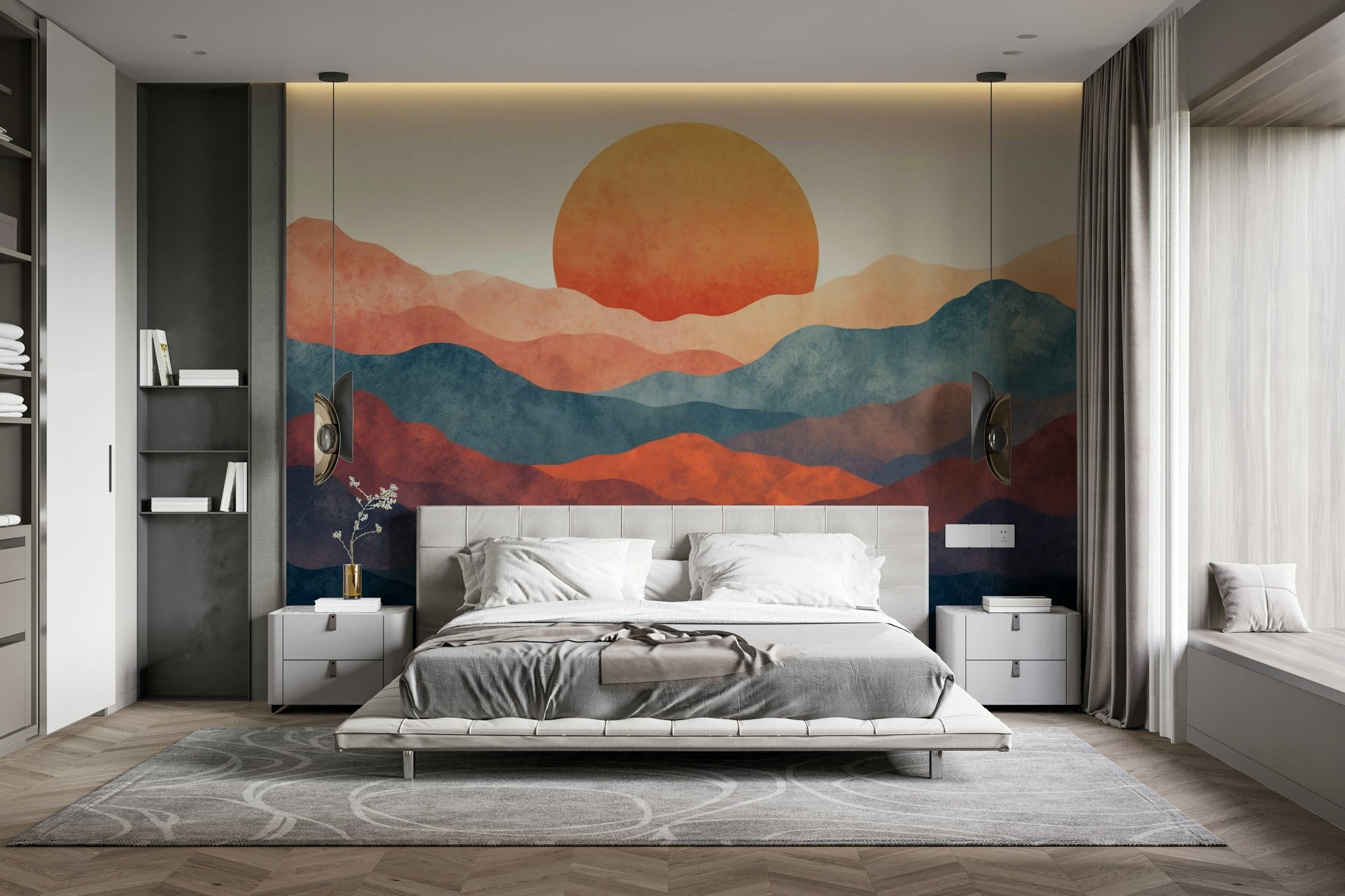 A high-angle view of the wall mural in a large space.