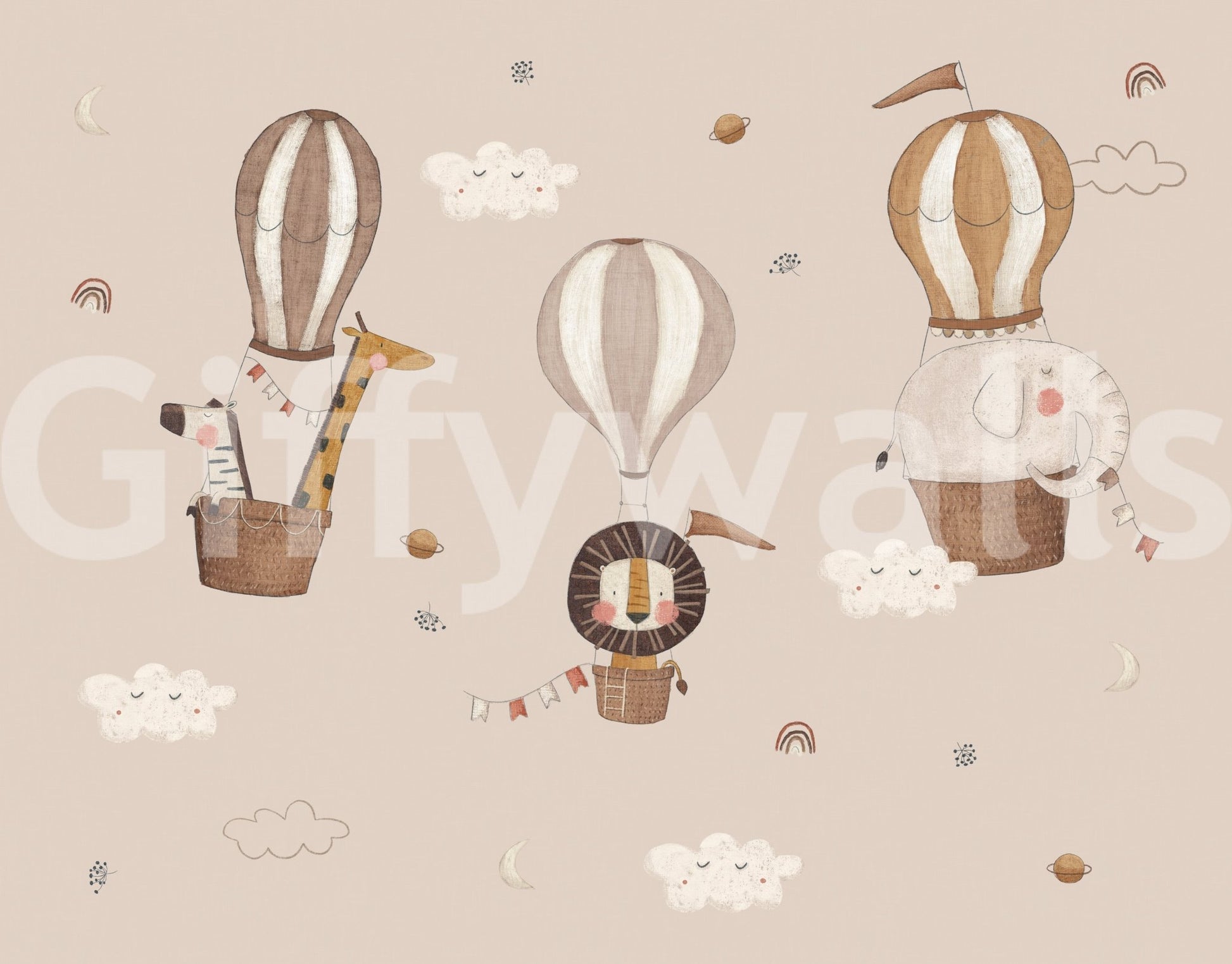 Hot Air Balloon Safari Wall Mural