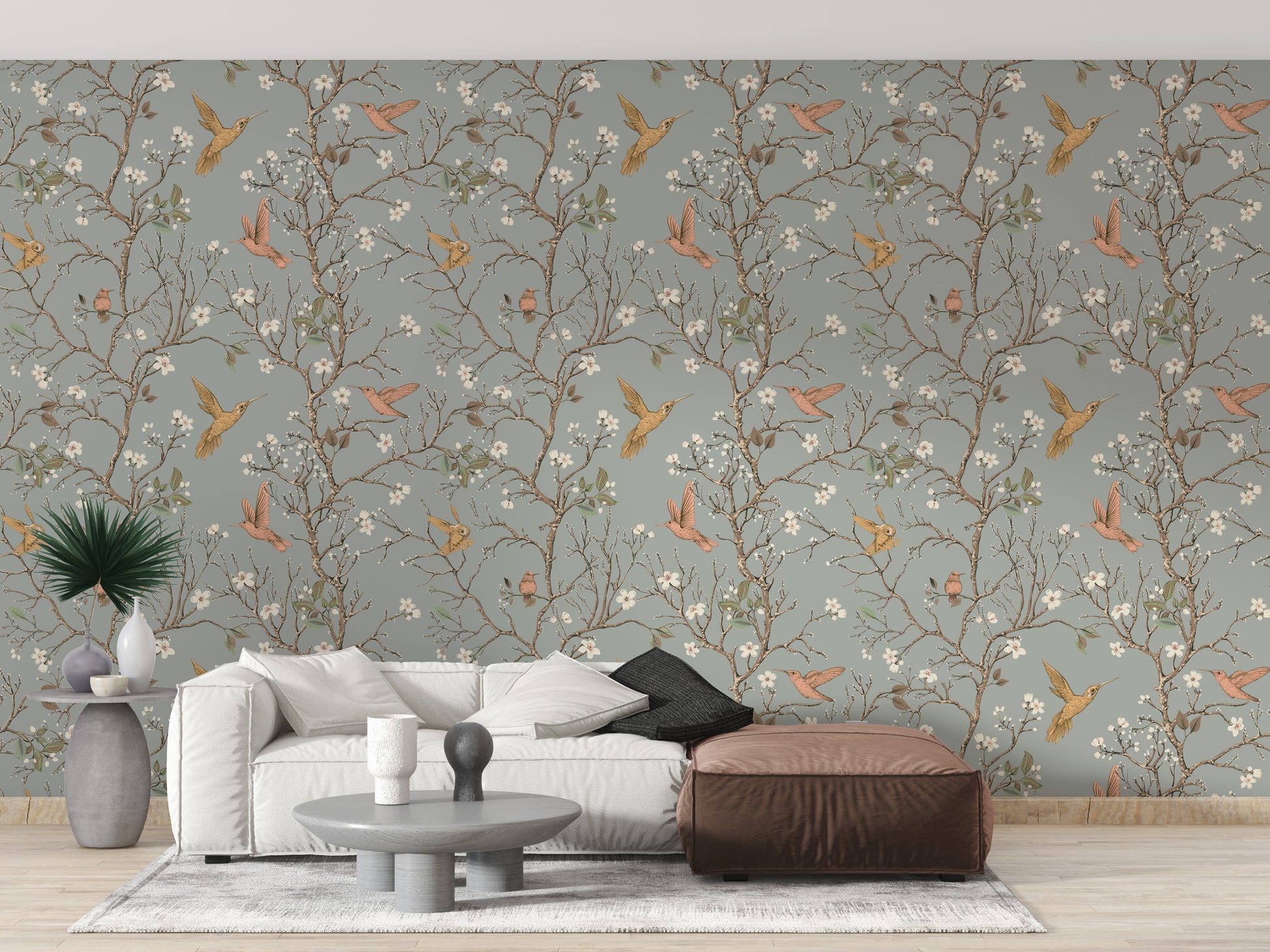 Elegant retro bird and bloom wallpaper