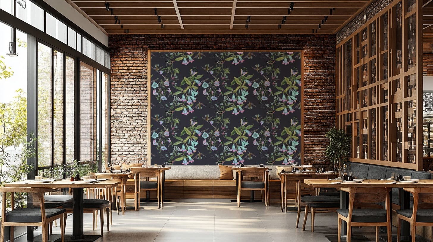 A beautiful hummingbird floral wallpaper mural for a vibrant room.

