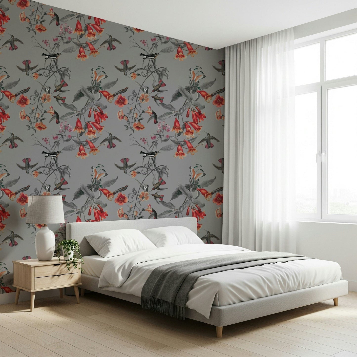 Detailed floral mural used in a modern home styling project.