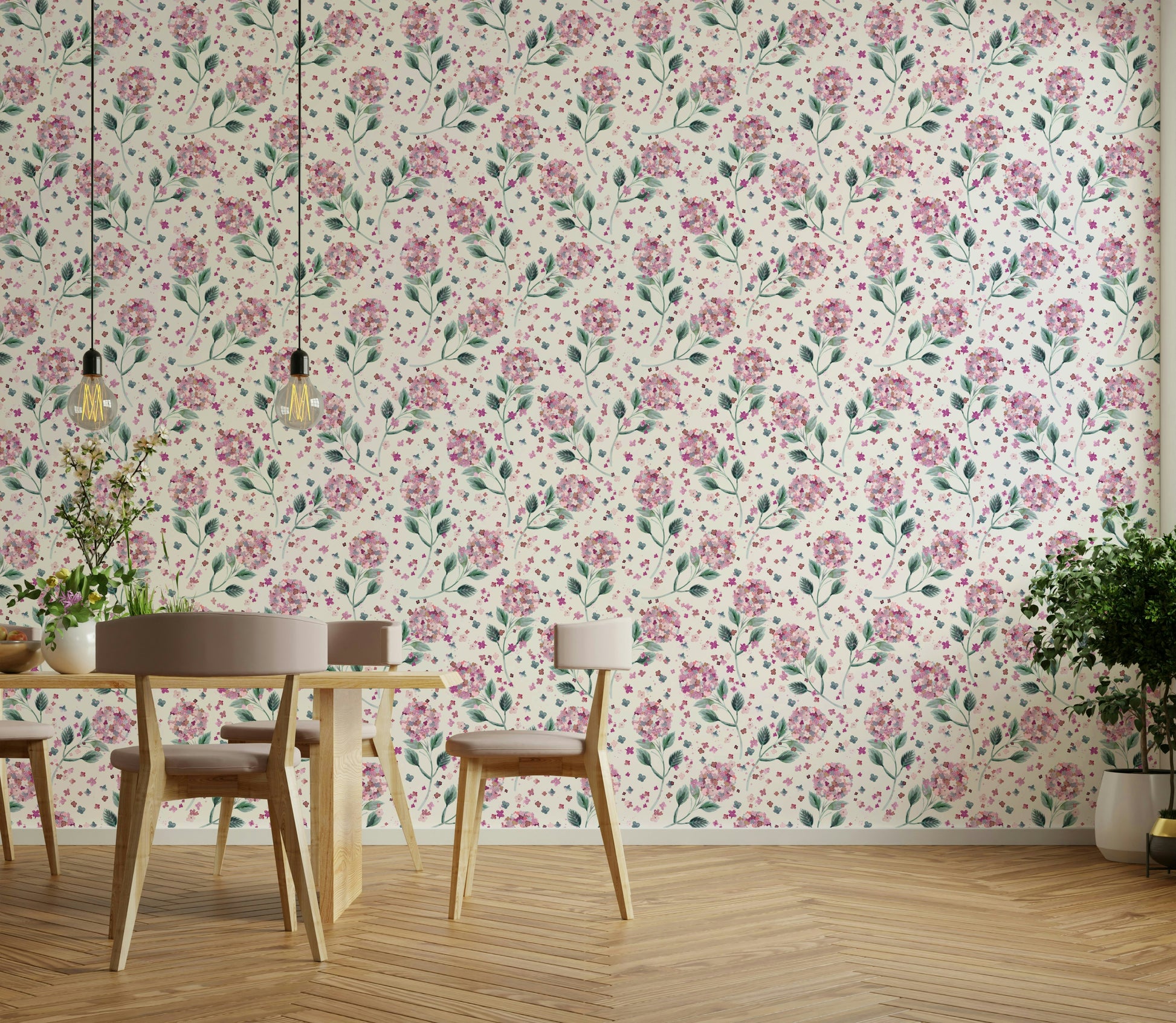 Blooming hydrangea wall mural for bedrooms

