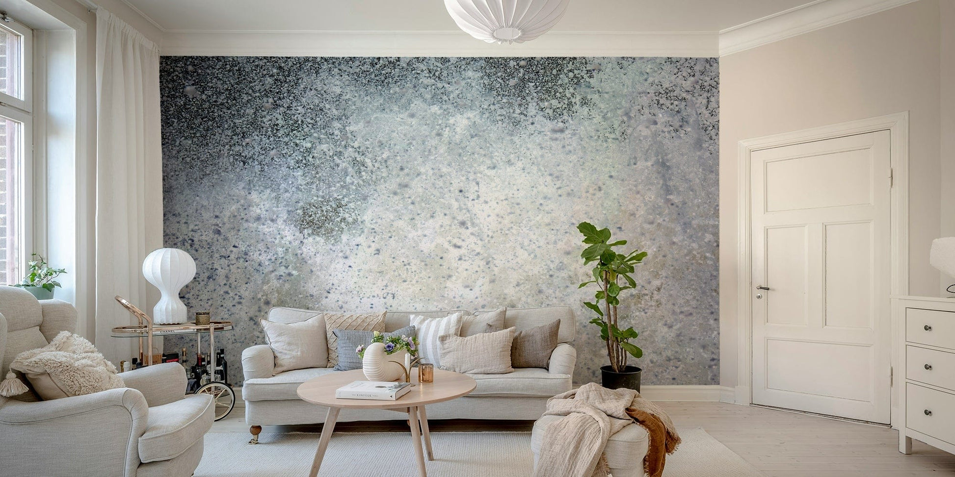 A peaceful abstract motion mural on decorative wallpaper.

