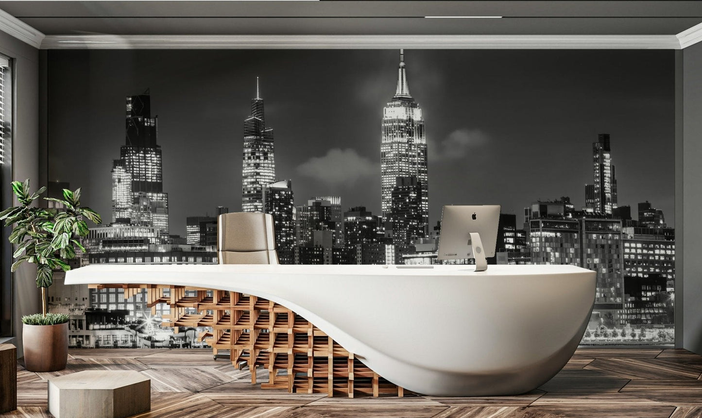 Monochrome skyline showing Midtown Manhattan from across the Hudson

