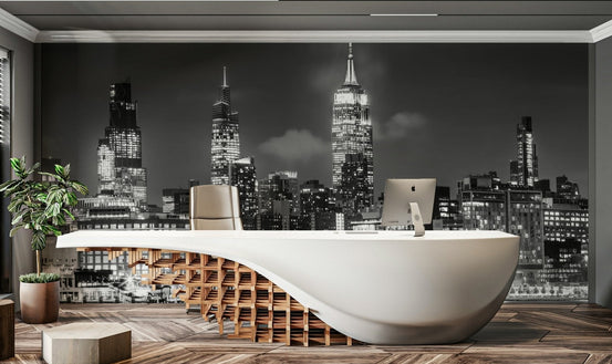 Monochrome skyline showing Midtown Manhattan from across the Hudson

