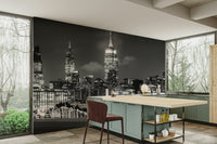 Clean matte wall mural showing towers and river edge

