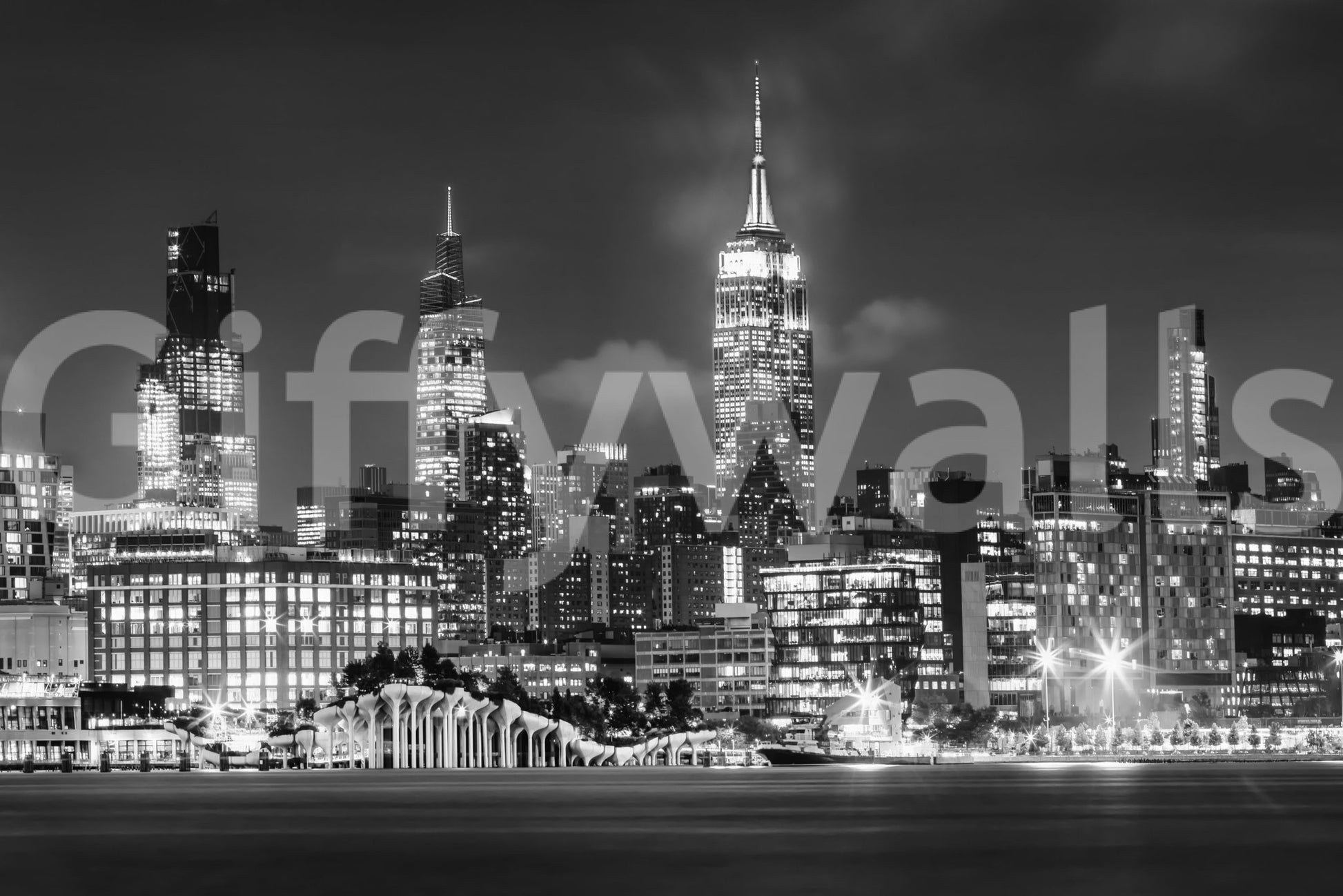 Office wall showcasing bold New York city mural wallpaper

