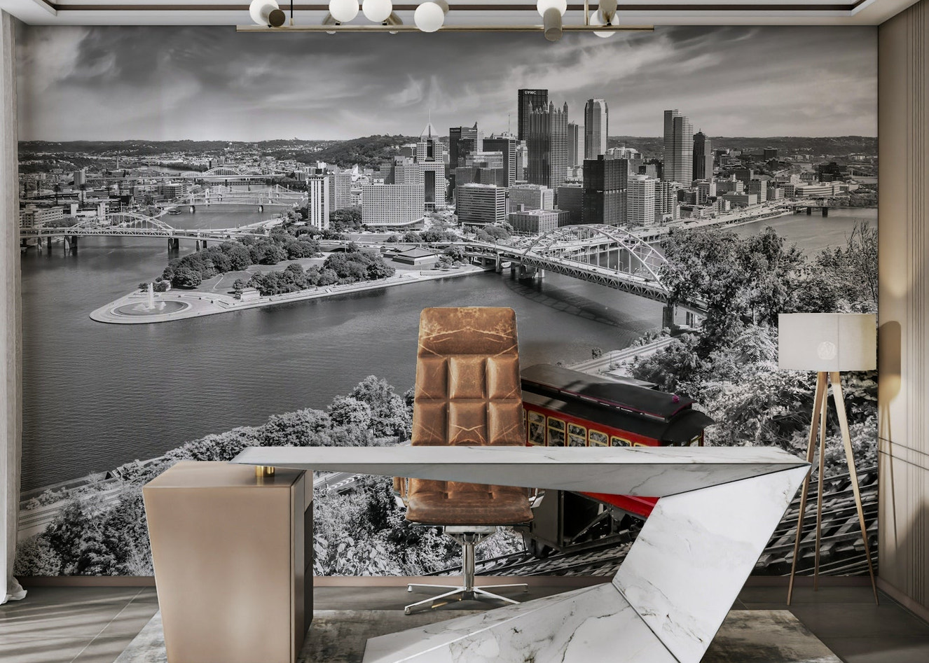 Pittsburgh skyline with Duquesne Incline wall mural

