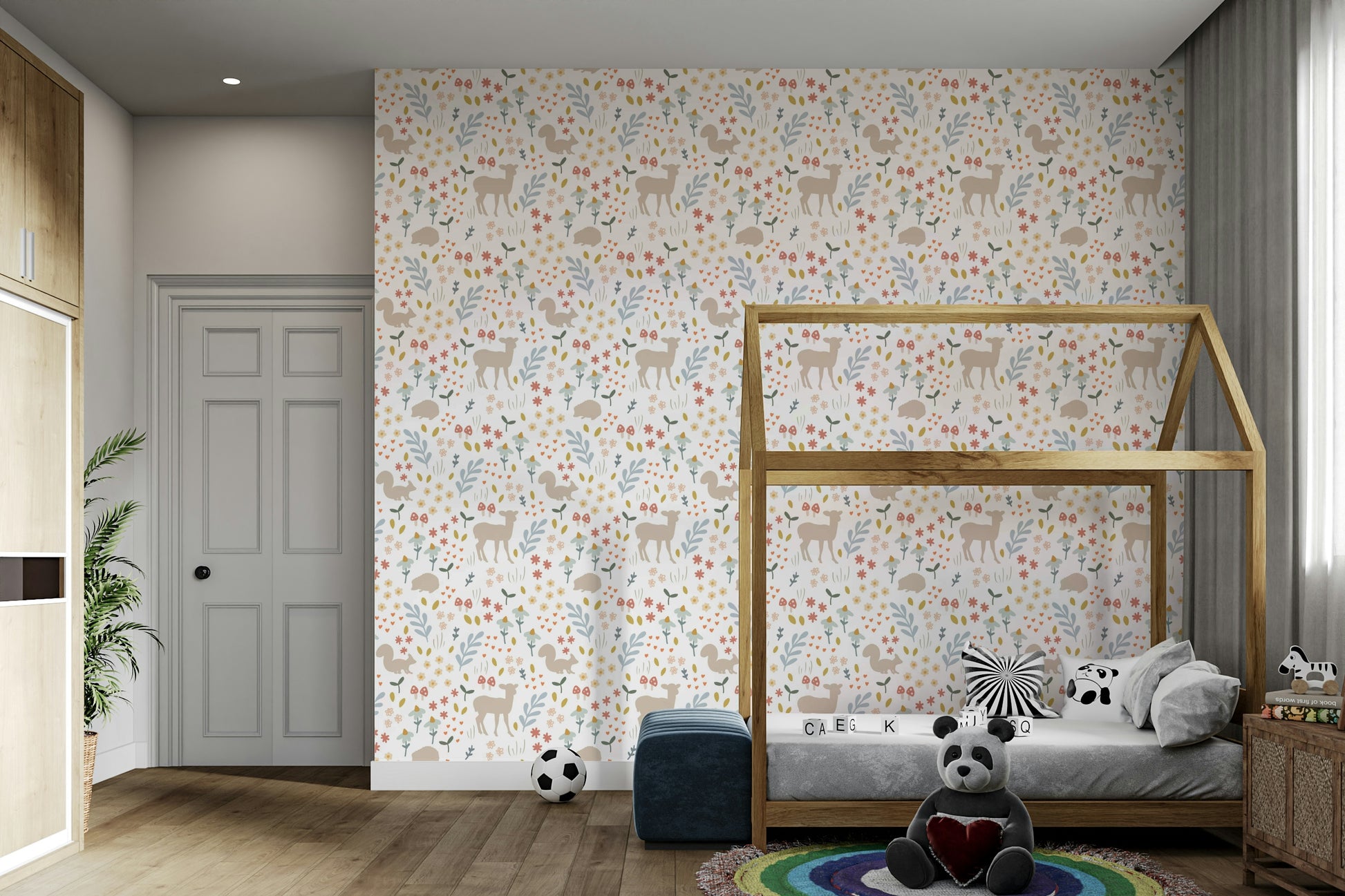 Hand-drawn forest animals wallpaper for walls

