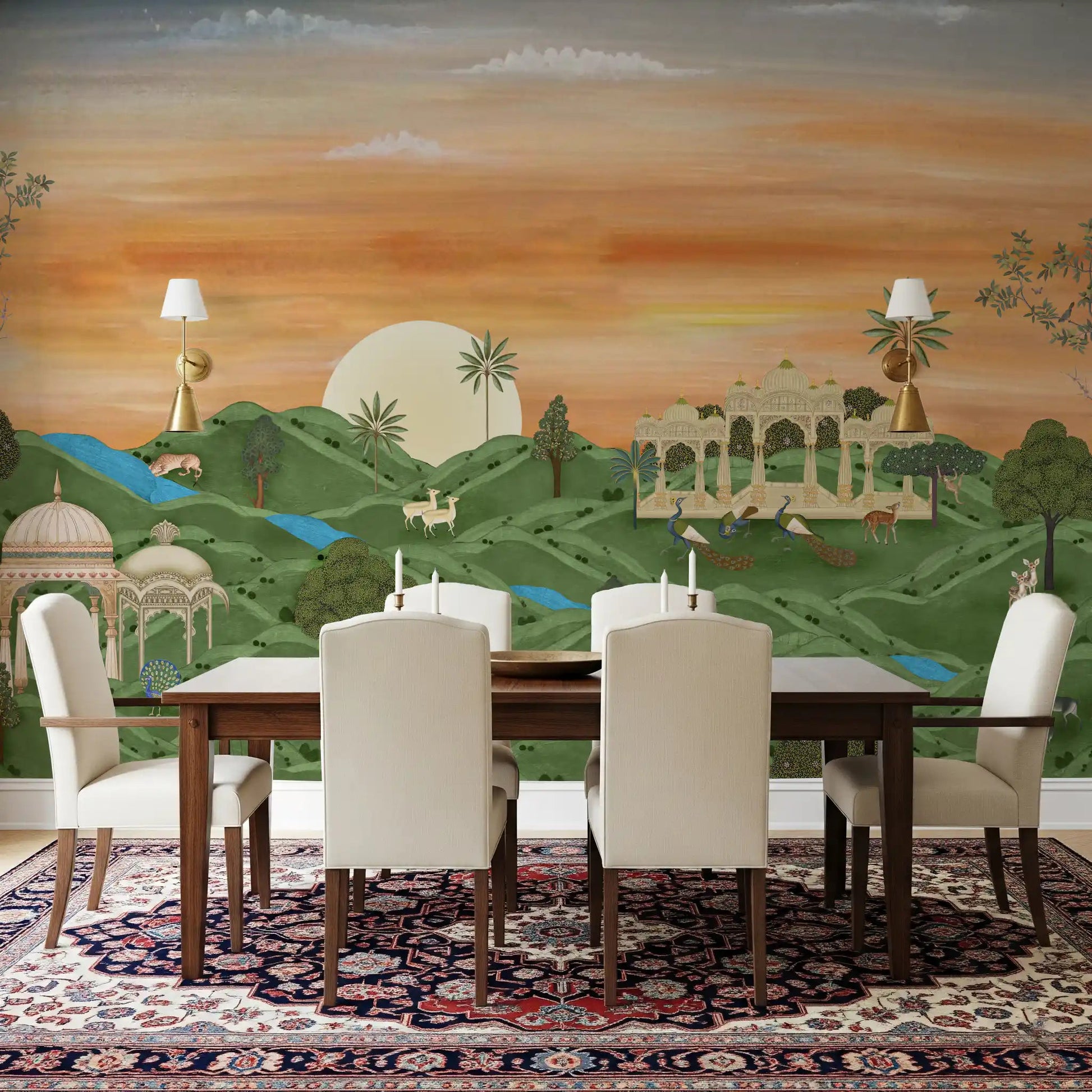 Dining room Indian Palace Horizon wall mural with green hills