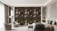 Mughal style art bedroom wall mural featuring majestic elephants in a royal march.