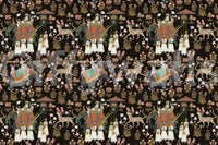 Indian Palace Procession Wall Mural with floral accents on dark backdrop.