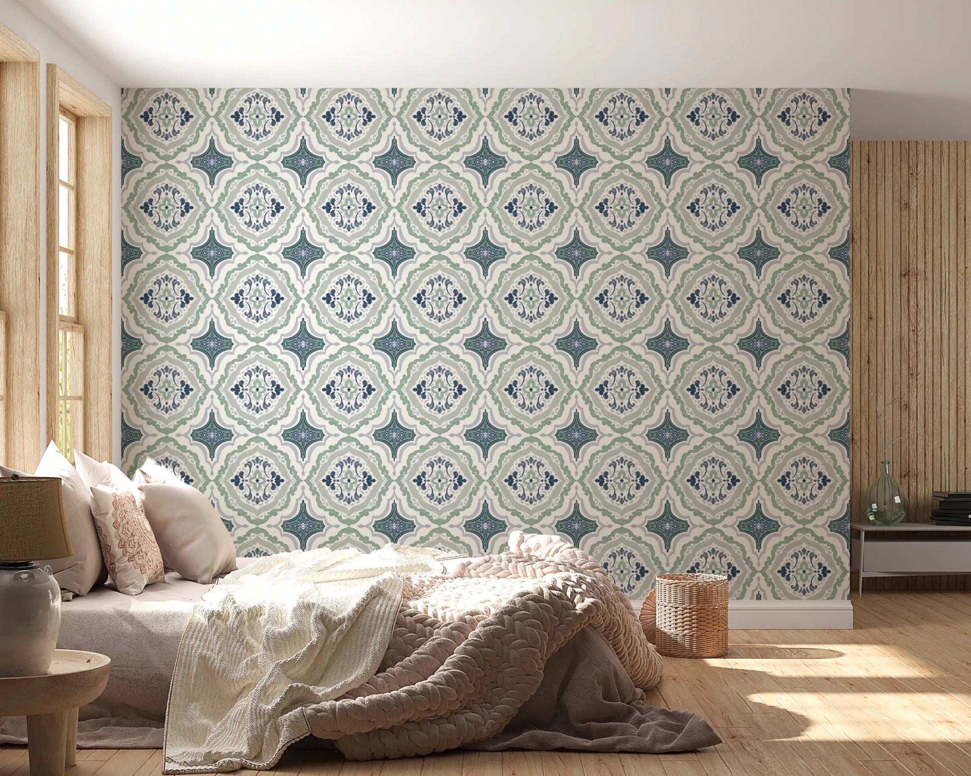 High-quality Indigo Bloom Tiles Wallpaper in bold blue tones