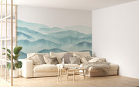 Indigo Blue Watercolor Mountains Wallpaper Murals - Giffywalls
