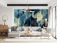 A calming abstract design wallpaper mural that defines a space.