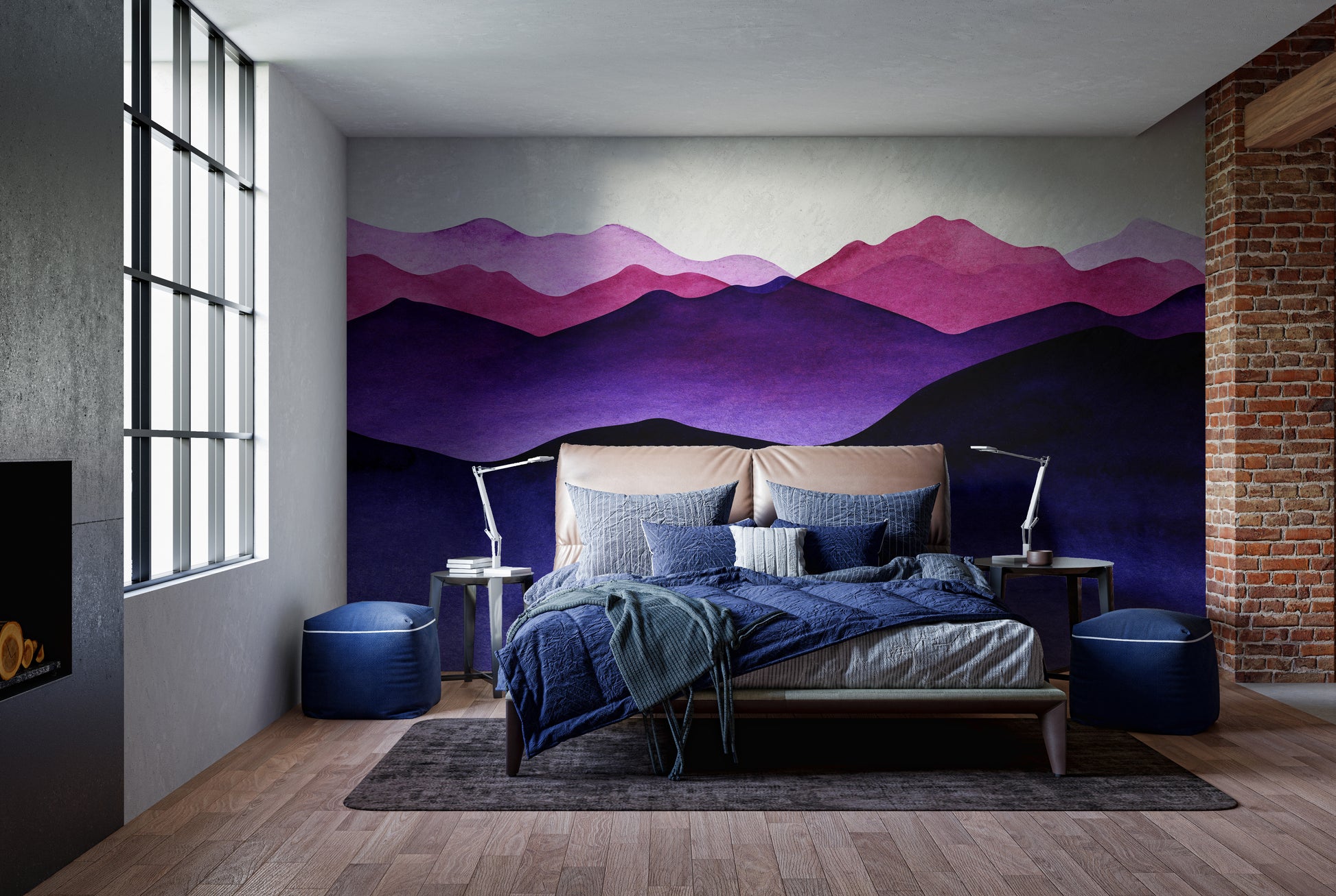 Indigo Color Shades Mountain Wallpaper Murals - Giffywalls