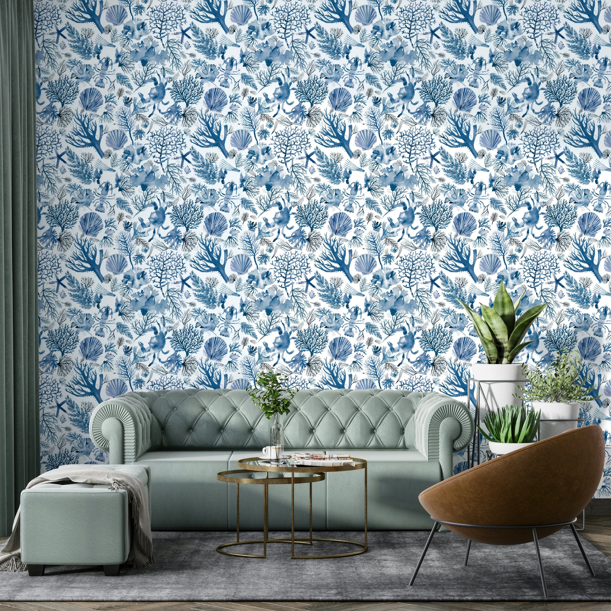 Underwater reef scene in bold blue wall art

