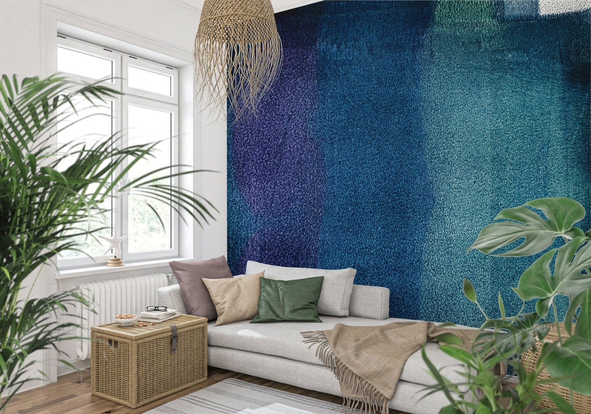 Decorative wall art with rich indigo shades and subtle texture details