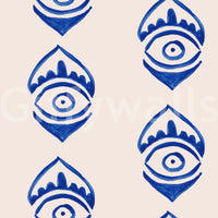 Artistic indigo eye pattern wallpaper offering a bold, iconic visual impact.