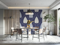 Ornate spade shape pattern on Indigo Grove Botanical Echoes Wallpaper mural.